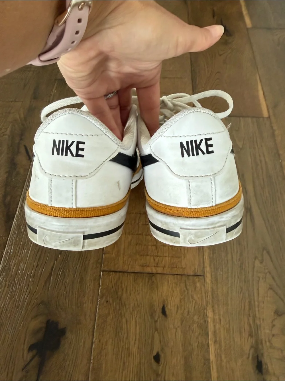 Nike Court Legacy White Black Gold Canvas Trim Sneakers Youth 7Y/Womens 8.5